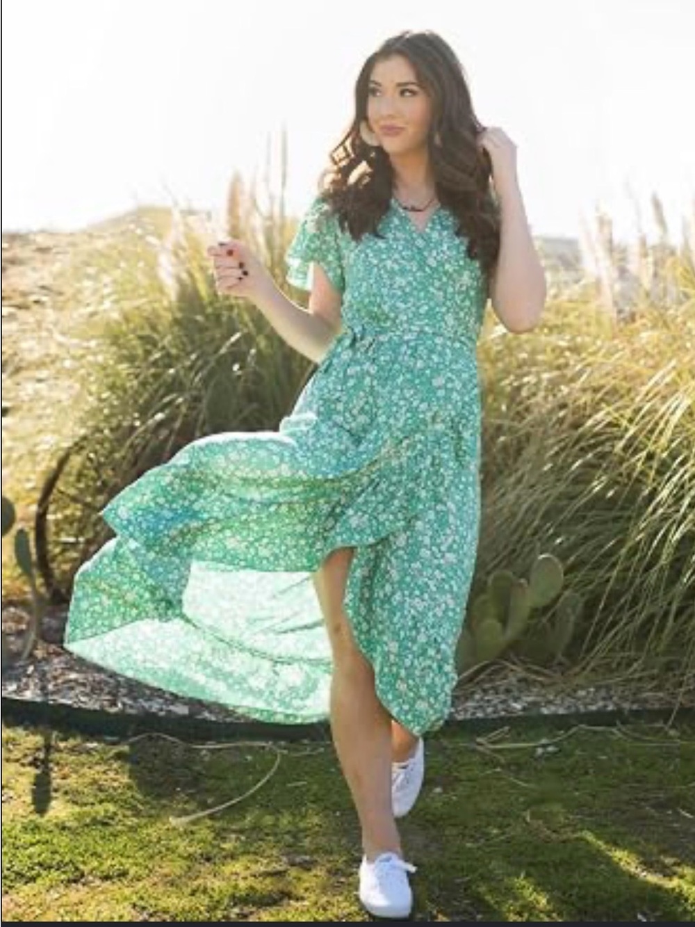 Zesica   Aqua  Floral Wrap Midi Dress - Women's Summer Dress size M